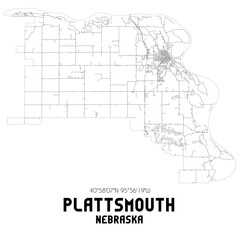 Plattsmouth Nebraska. US street map with black and white lines.