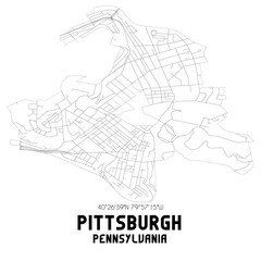 Pittsburgh Pennsylvania. US street map with black and white lines.
