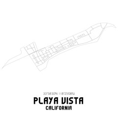 Playa Vista California. US street map with black and white lines.