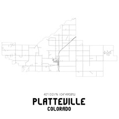 Platteville Colorado. US street map with black and white lines.