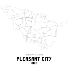 Pleasant City Ohio. US street map with black and white lines.