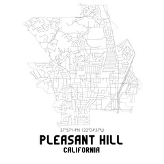 Pleasant Hill California. US street map with black and white lines.