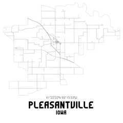 Pleasantville Iowa. US street map with black and white lines.