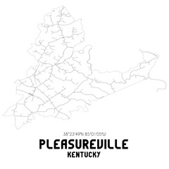 Pleasureville Kentucky. US street map with black and white lines.