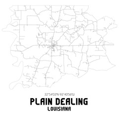 Plain Dealing Louisiana. US street map with black and white lines.
