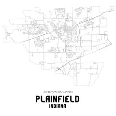 Plainfield Indiana. US street map with black and white lines.