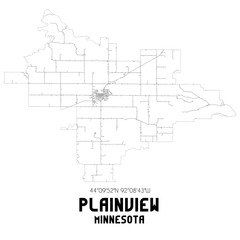 Plainview Minnesota. US street map with black and white lines.