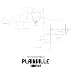 Plainville Indiana. US street map with black and white lines.