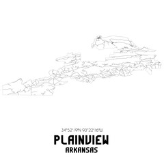 Plainview Arkansas. US street map with black and white lines.