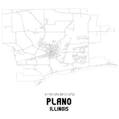 Plano Illinois. US street map with black and white lines.