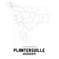 Plantersville Mississippi. US street map with black and white lines.