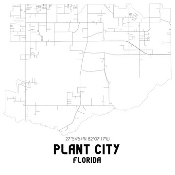 Plant City Florida. US street map with black and white lines.