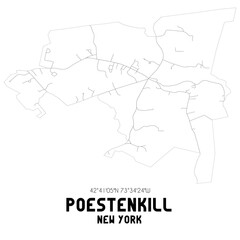 Poestenkill New York. US street map with black and white lines.