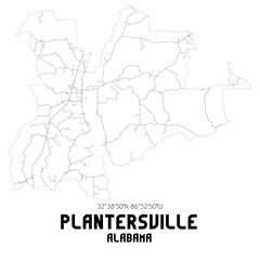 Plantersville Alabama. US street map with black and white lines.