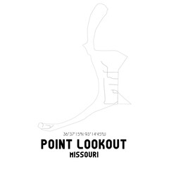 Point Lookout Missouri. US street map with black and white lines.