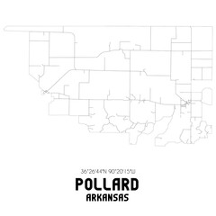 Pollard Arkansas. US street map with black and white lines.