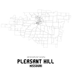 Pleasant Hill Missouri. US street map with black and white lines.