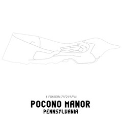 Pocono Manor Pennsylvania. US street map with black and white lines.