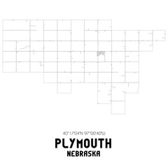 Plymouth Nebraska. US street map with black and white lines.
