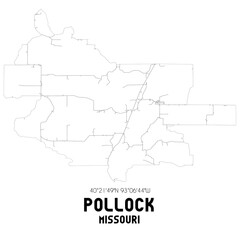 Pollock Missouri. US street map with black and white lines.