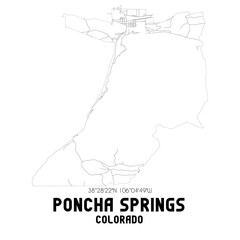 Poncha Springs Colorado. US street map with black and white lines.