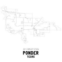 Ponder Texas. US street map with black and white lines.