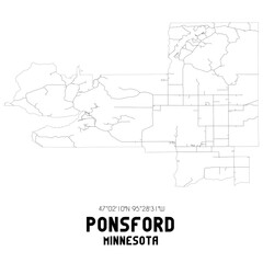 Ponsford Minnesota. US street map with black and white lines.