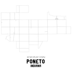 Poneto Indiana. US street map with black and white lines.
