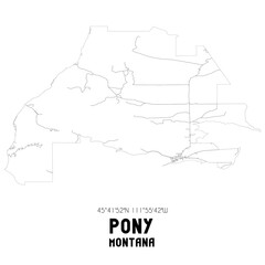 Pony Montana. US street map with black and white lines.