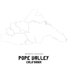 Pope Valley California. US street map with black and white lines.