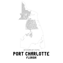 Port Charlotte Florida. US street map with black and white lines.