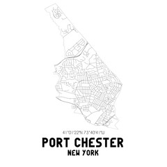 Port Chester New York. US street map with black and white lines.