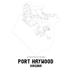 Port Haywood Virginia. US street map with black and white lines.