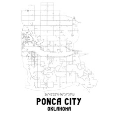 Ponca City Oklahoma. US street map with black and white lines.