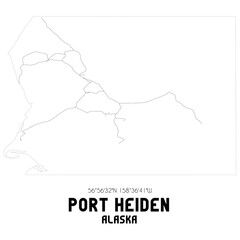 Port Heiden Alaska. US street map with black and white lines.
