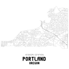 Fototapeta na wymiar Portland Oregon. US street map with black and white lines.