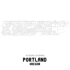 Portland Oregon. US street map with black and white lines.