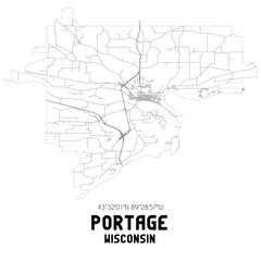 Portage Wisconsin. US street map with black and white lines.