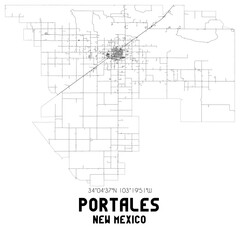 Portales New Mexico. US street map with black and white lines.