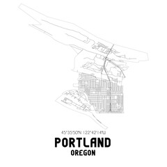 Portland Oregon. US street map with black and white lines.