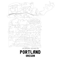 Portland Oregon. US street map with black and white lines.
