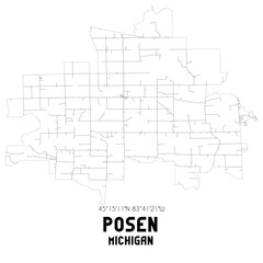 Fototapeta na wymiar Posen Michigan. US street map with black and white lines.
