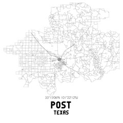 Post Texas. US street map with black and white lines.