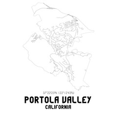 Portola Valley California. US street map with black and white lines.