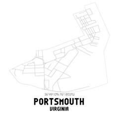 Portsmouth Virginia. US street map with black and white lines.