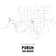 Porum Oklahoma. US street map with black and white lines.