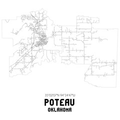 Poteau Oklahoma. US street map with black and white lines.