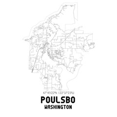 Poulsbo Washington. US street map with black and white lines.