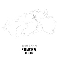 Powers Oregon. US street map with black and white lines.