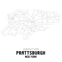 Prattsburgh New York. US street map with black and white lines.